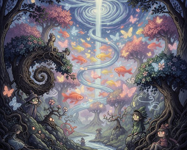 Surreal Illustration of a Fantasy Forest Scene