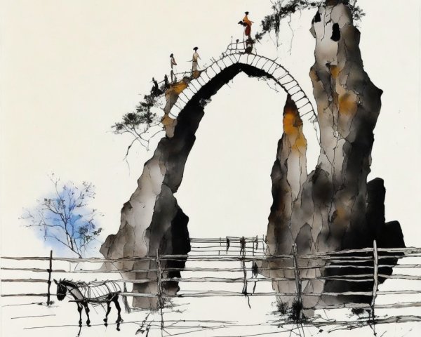 Ethereal Landscape with Rocky Archway and Bridge
