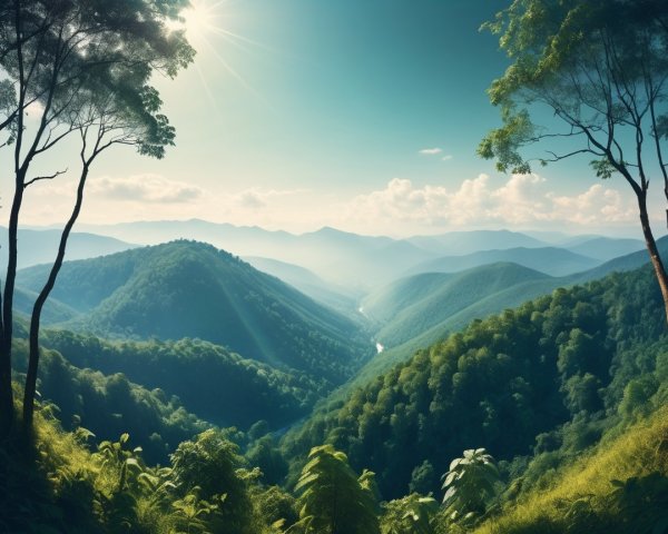 Rolling Mountains and Lush Greenery in Tranquil Landscape