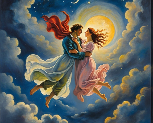 Romantic Couple in Dreamy Night Sky Embrace