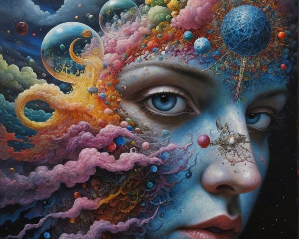 Surreal Portrait of Woman with Cosmic Elements