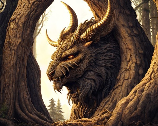 Majestic mythical creature in a mystical forest setting