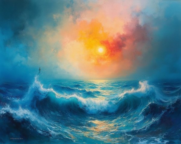 Vibrant Seascape at Sunset with Dramatic Sky