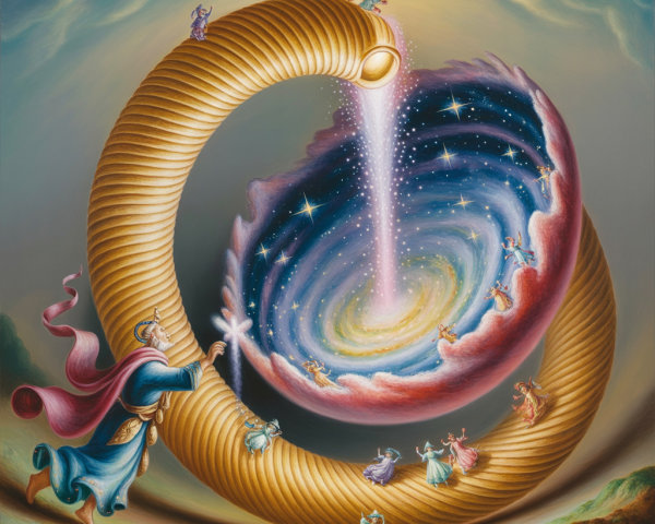 Celestial Figure Pours Stardust in Vibrant Galaxy Scene