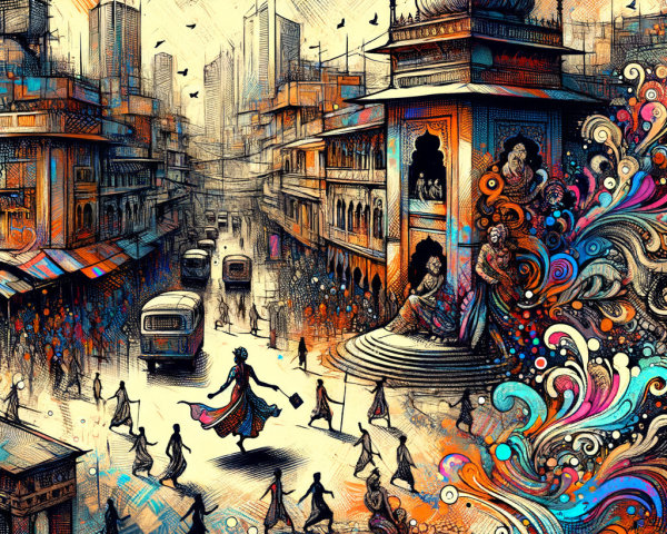 Vibrant Urban Scene Merging Tradition and Modernity