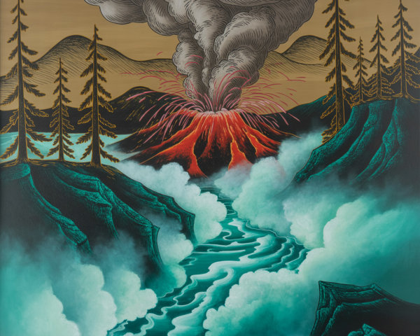 Vivid Volcanic Eruption with Dramatic Landscape Elements