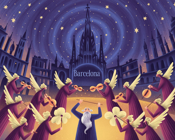 Heavenly Choir Illustration Under Starry Night Sky