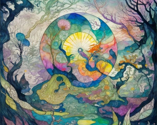 Vibrant Fantastical Landscape with Ethereal Elements