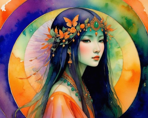 Serene Portrait of Young Woman with Ornate Headdress