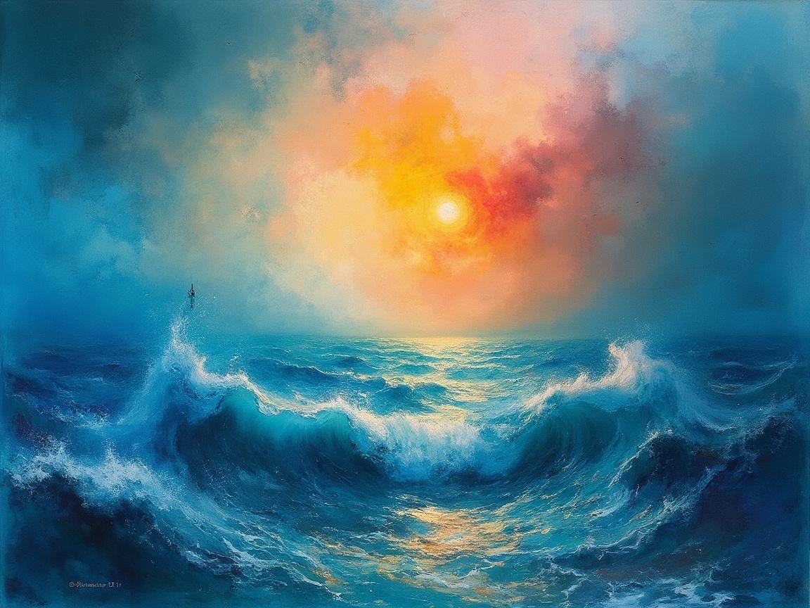 Vibrant Seascape at Sunset with Dramatic Sky