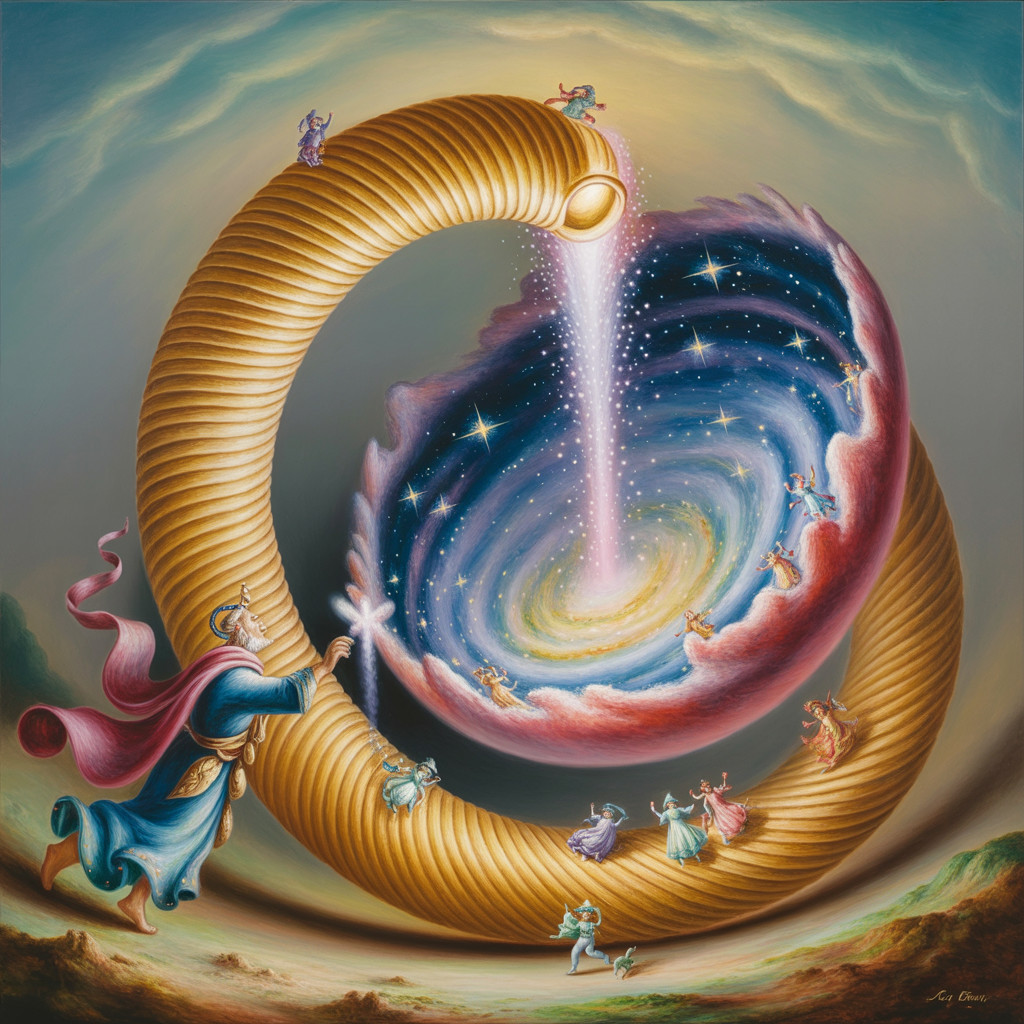 Celestial Figure Pours Stardust in Vibrant Galaxy Scene