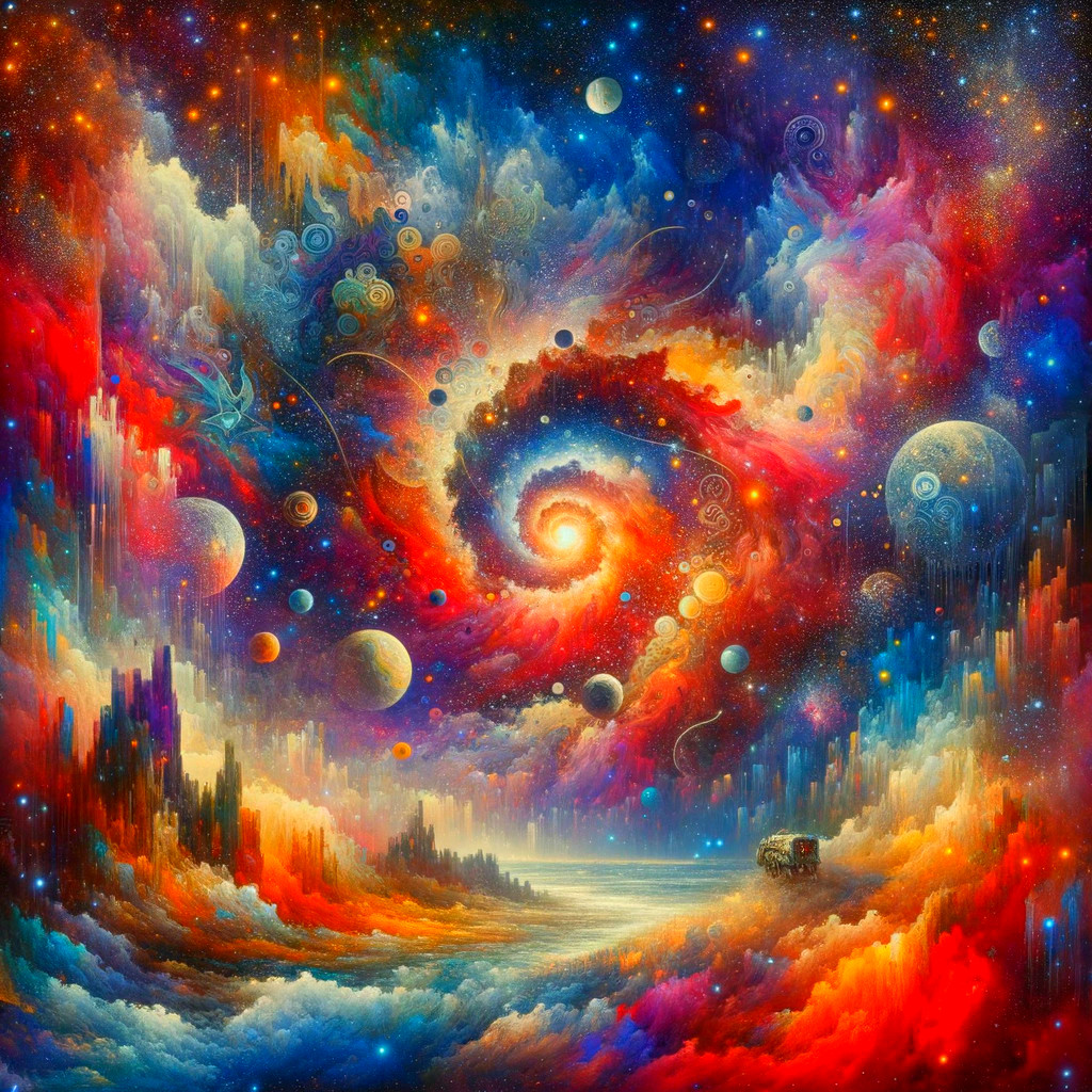 Vibrant Cosmic Scene with Galaxy and Celestial Bodies