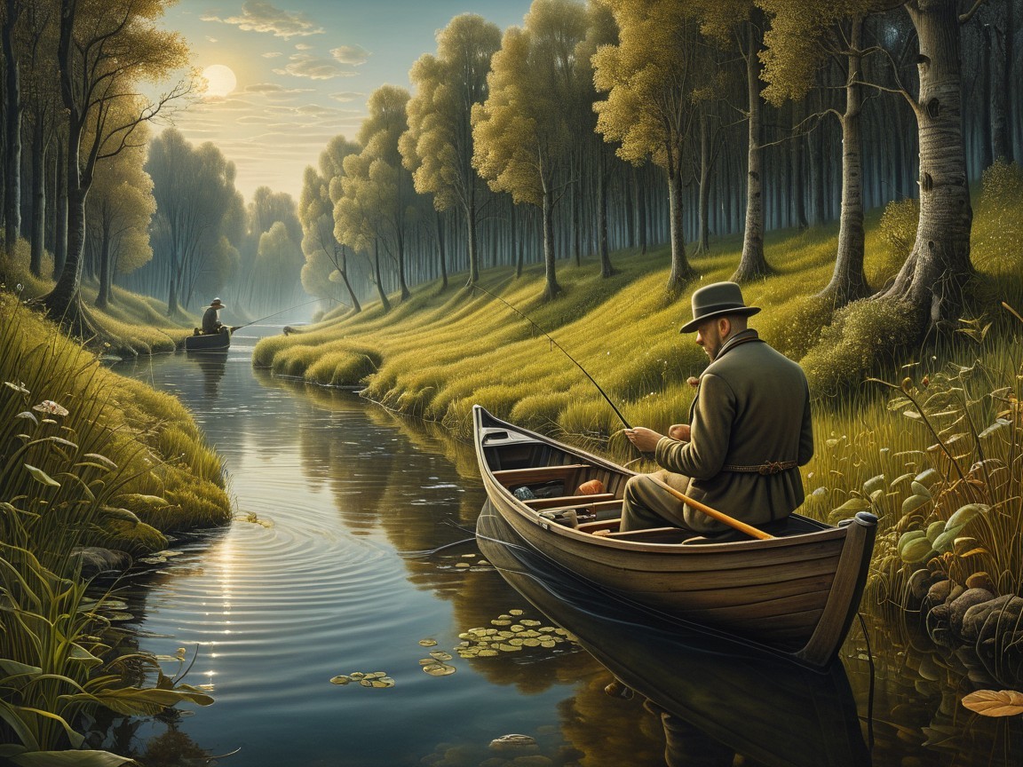 Serene River Scene with Fishermen at Dawn