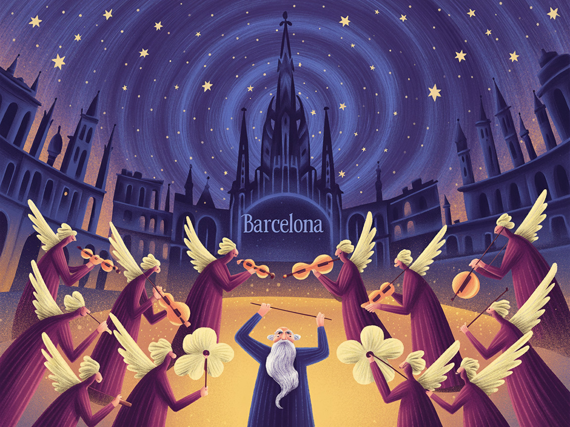Heavenly Choir Illustration Under Starry Night Sky