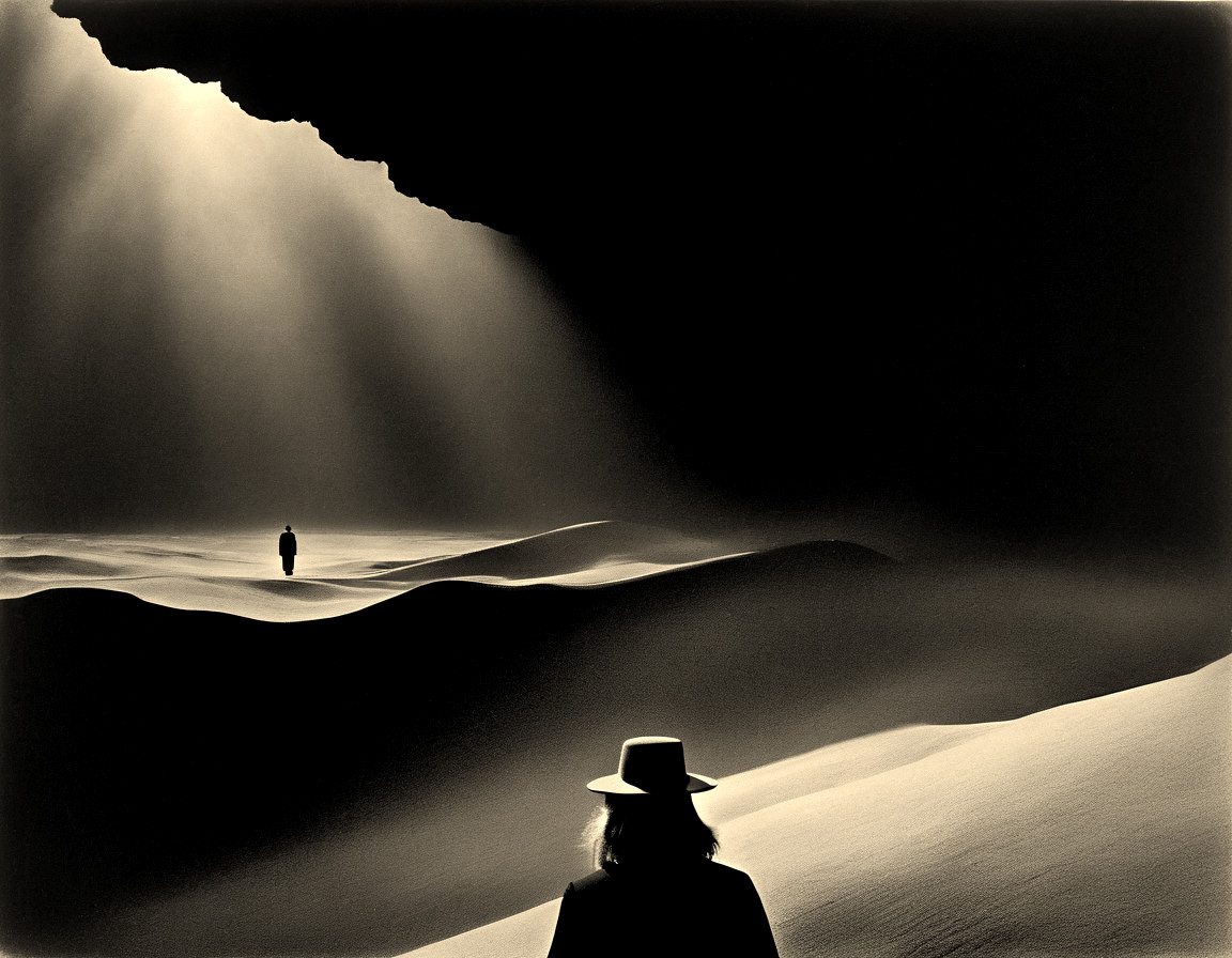 Surreal Landscape with Figures and Sand Dunes