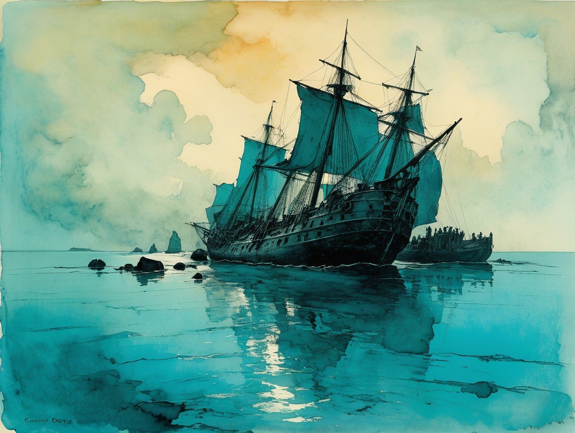 Majestic Sailing Ship on Tranquil Waters at Sunset