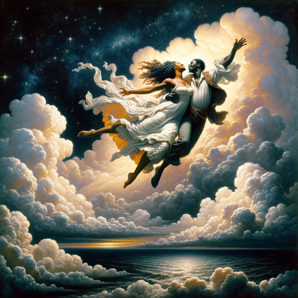 Couple Embracing in Starry Night Over Tranquil Sea