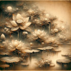 Serene Lotus Flowers in a Tranquil Pond Landscape