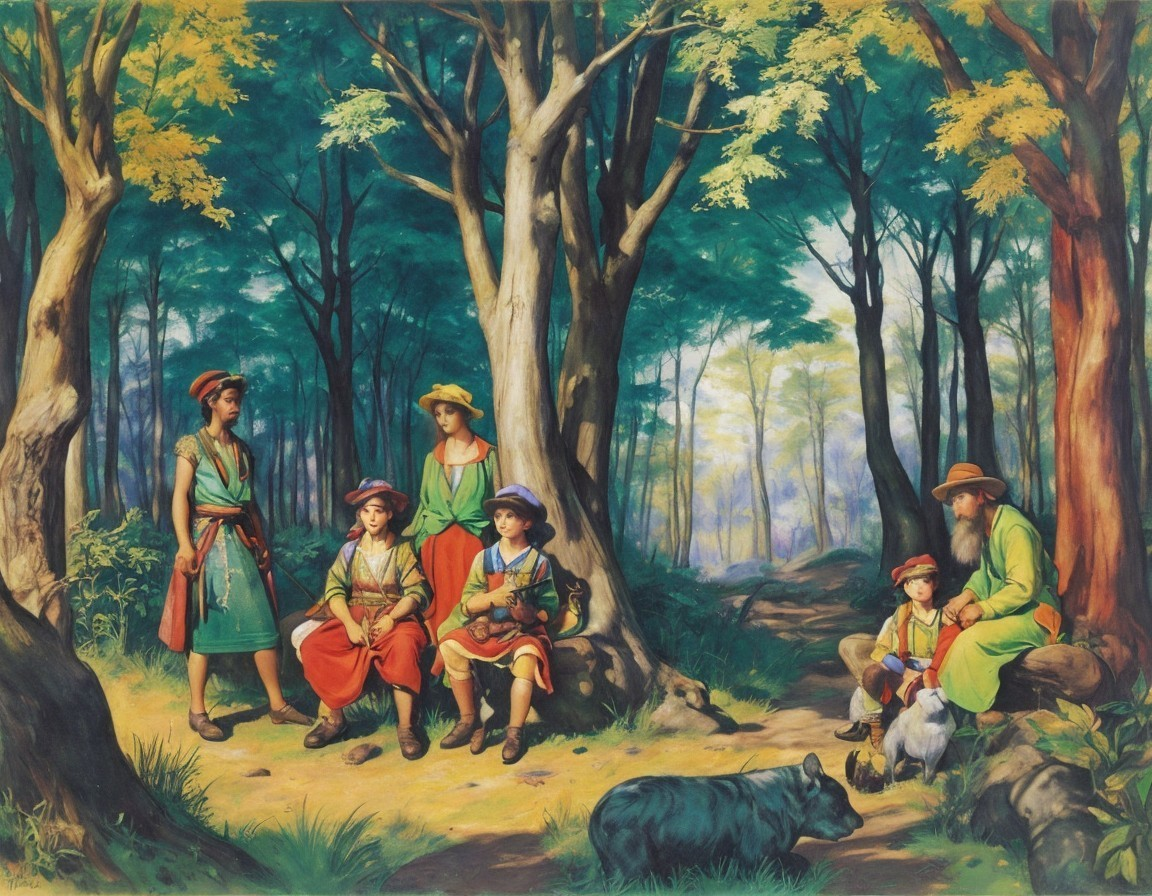 Medieval Gathering in a Vibrant Forest Setting