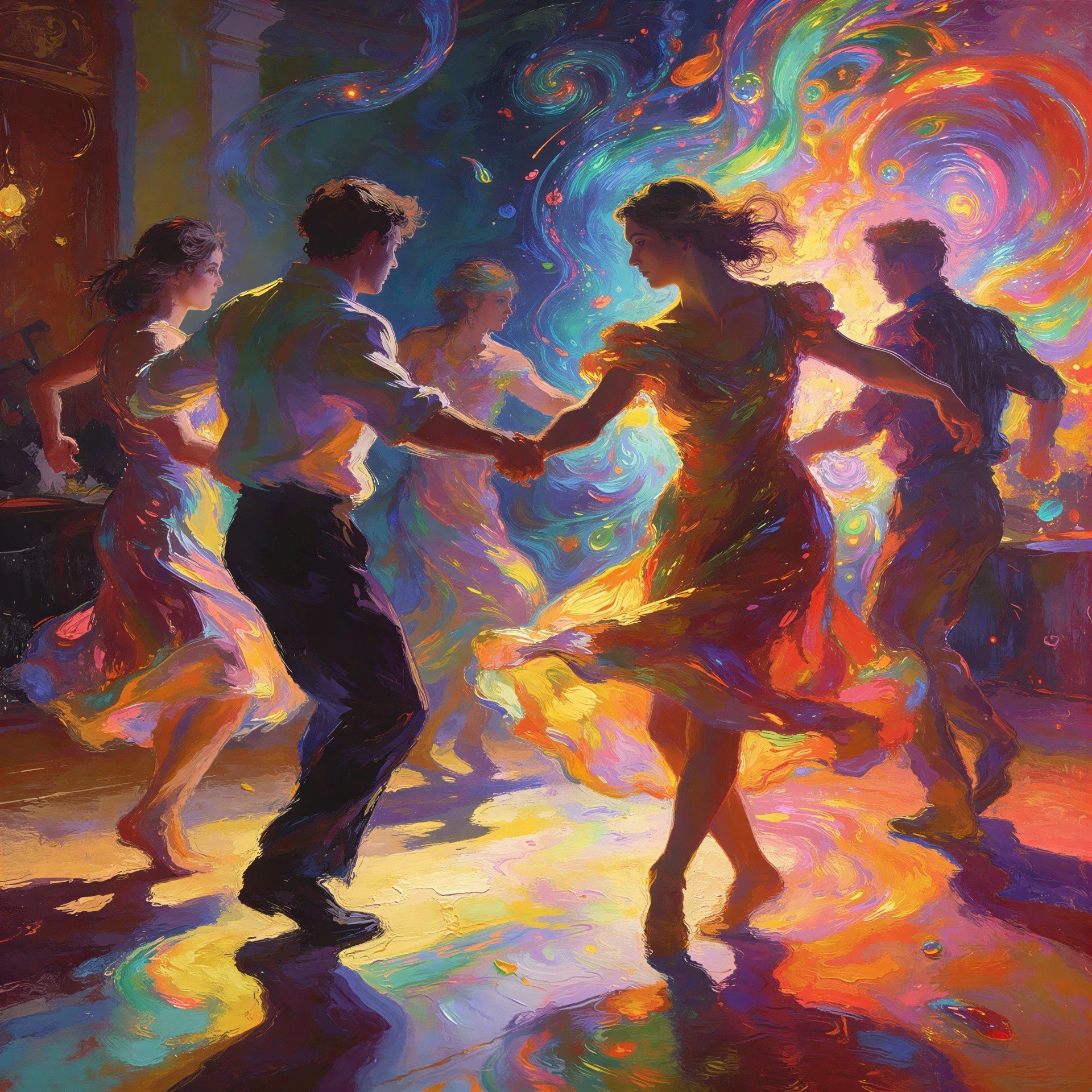 Impressionistic Painting of Vibrant Dancing Figures