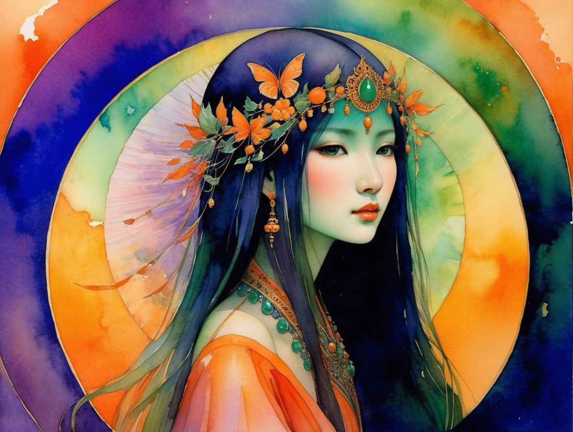 Serene Portrait of Young Woman with Ornate Headdress