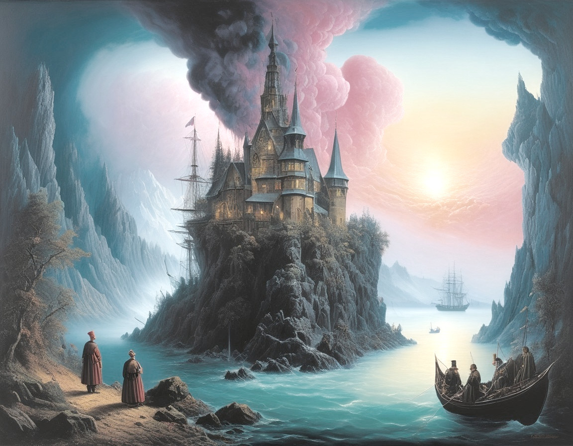 Fantasy Landscape with Castle and Figures by Water