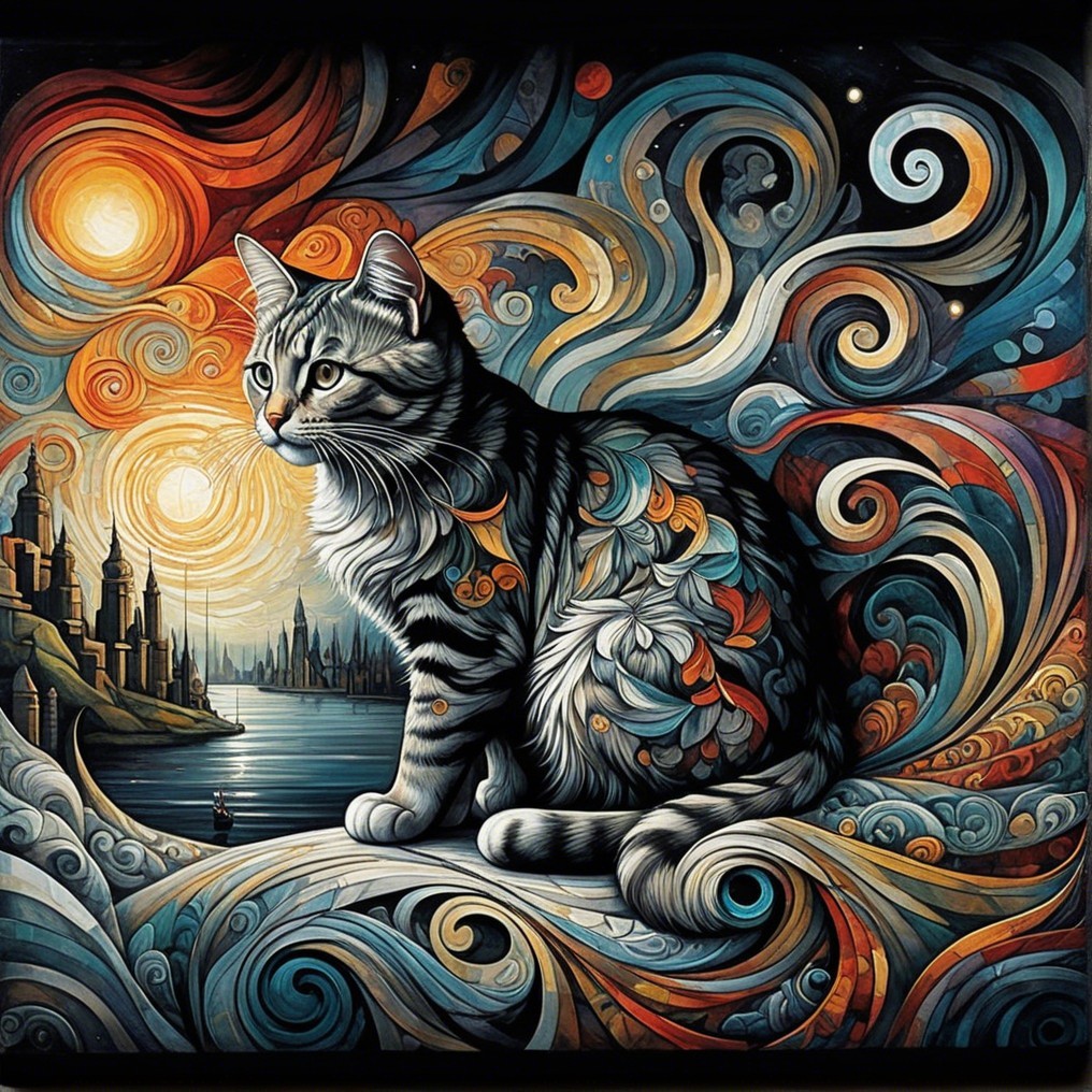 Stylized Cat Against Colorful Swirling Backdrop