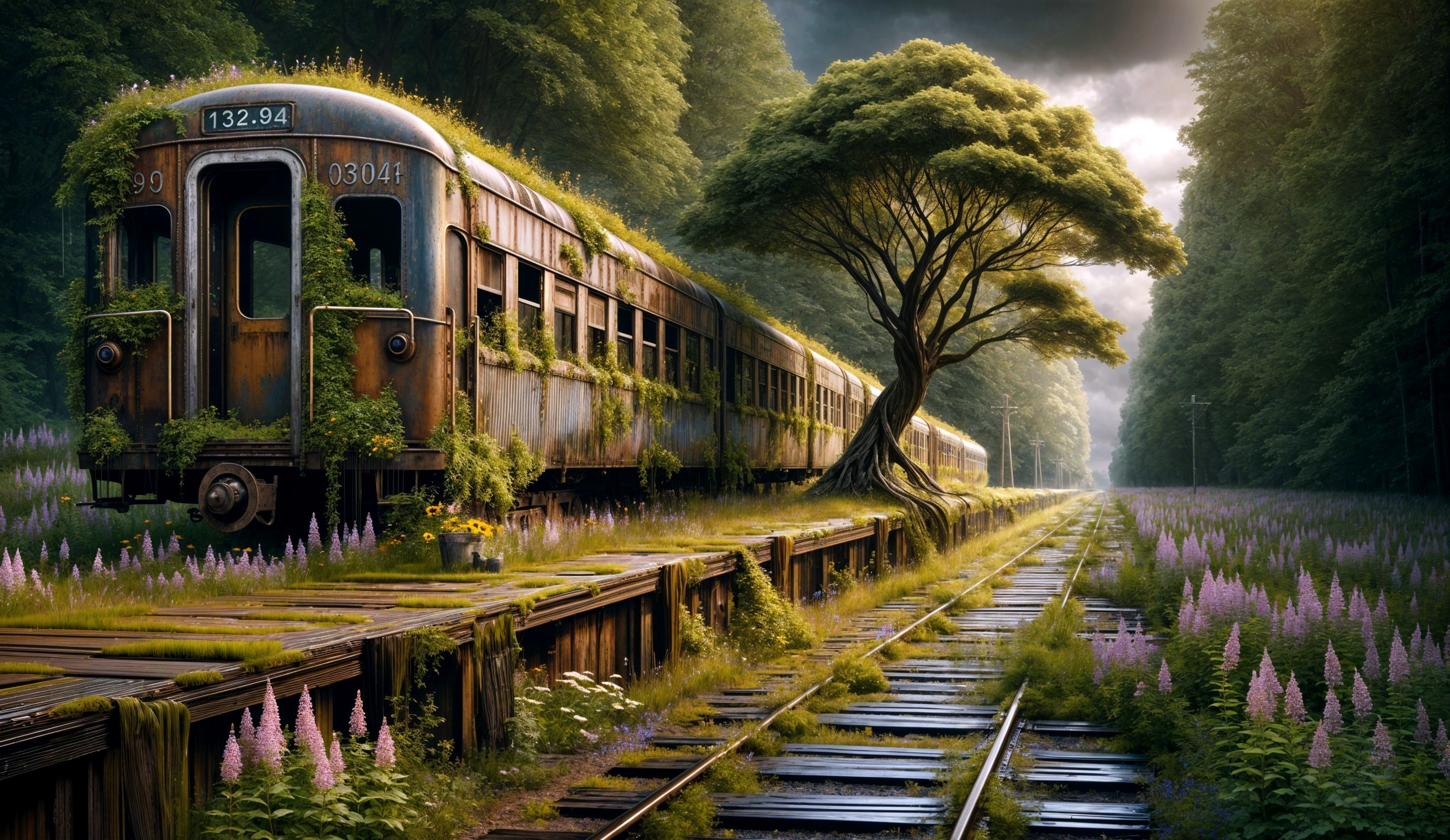 Abandoned Train Car Surrounded by Nature's Growth