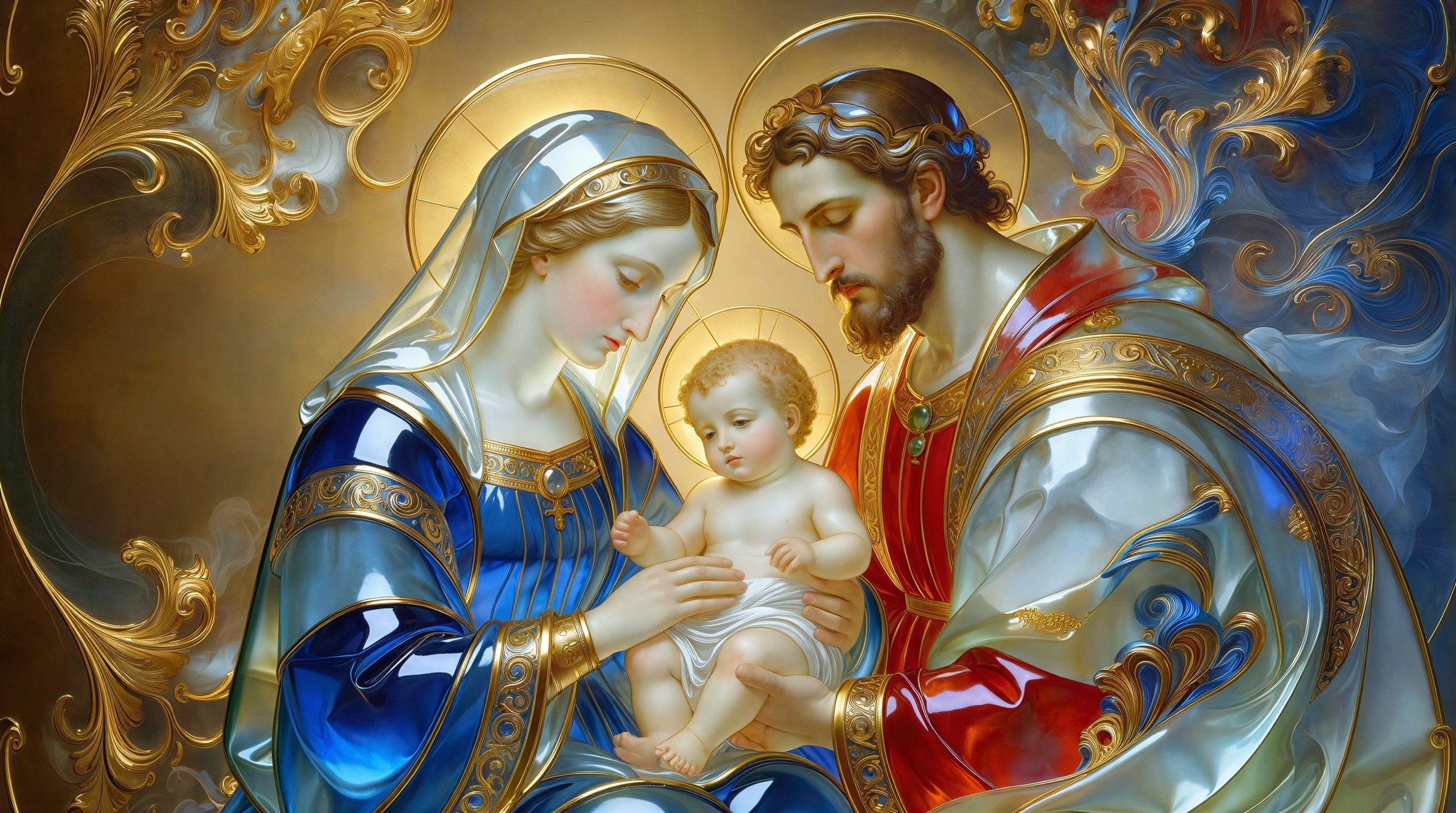 Intricate Stained Glass Painting of the Holy Family