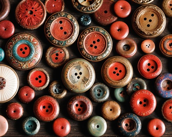 Vintage Buttons Collection on Wooden Surface