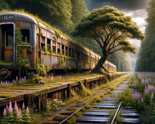 Abandoned Train Car Surrounded by Nature's Growth