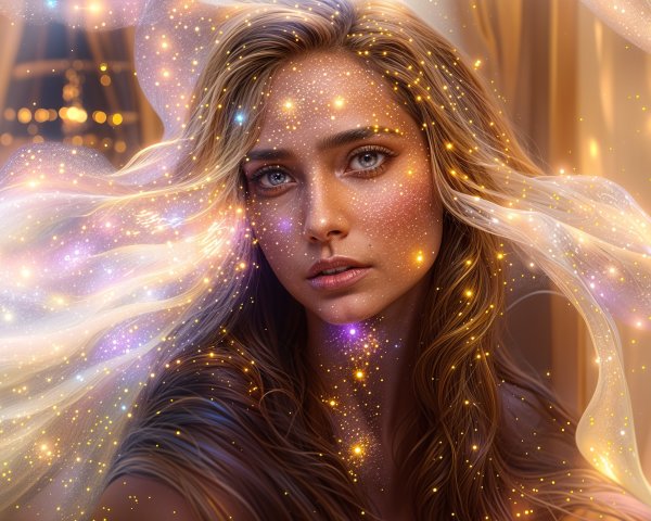 Close-up Portrait of a Young Woman with Luminous Hair