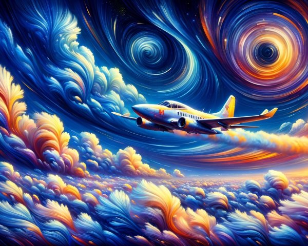 Vibrant Sky with Airplane in Dynamic Motion