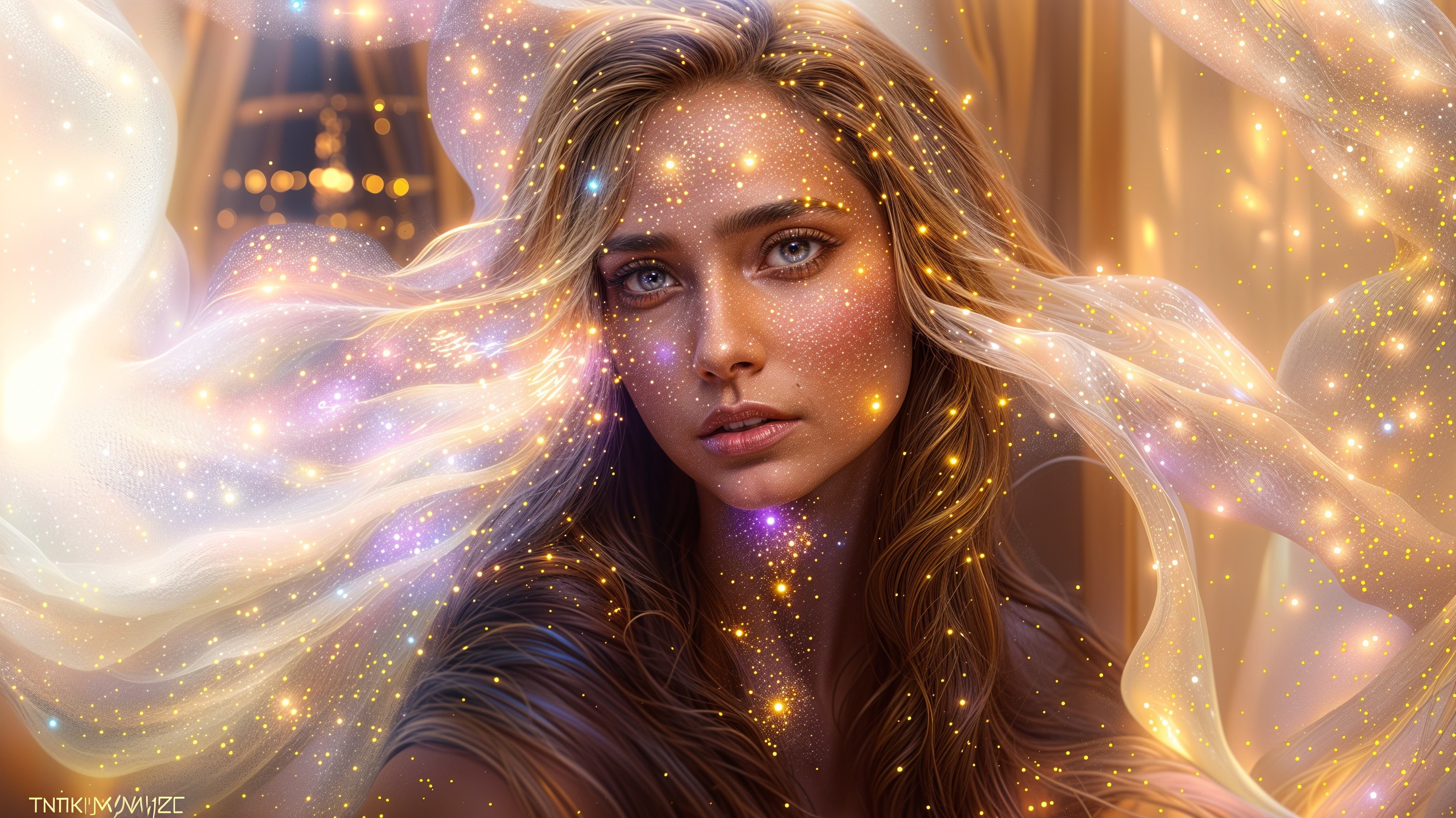 Close-up Portrait of a Young Woman with Luminous Hair