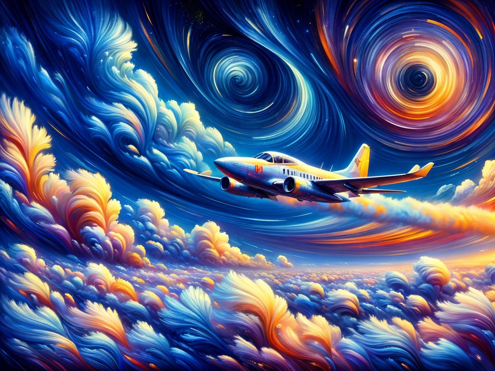 Vibrant Sky with Airplane in Dynamic Motion