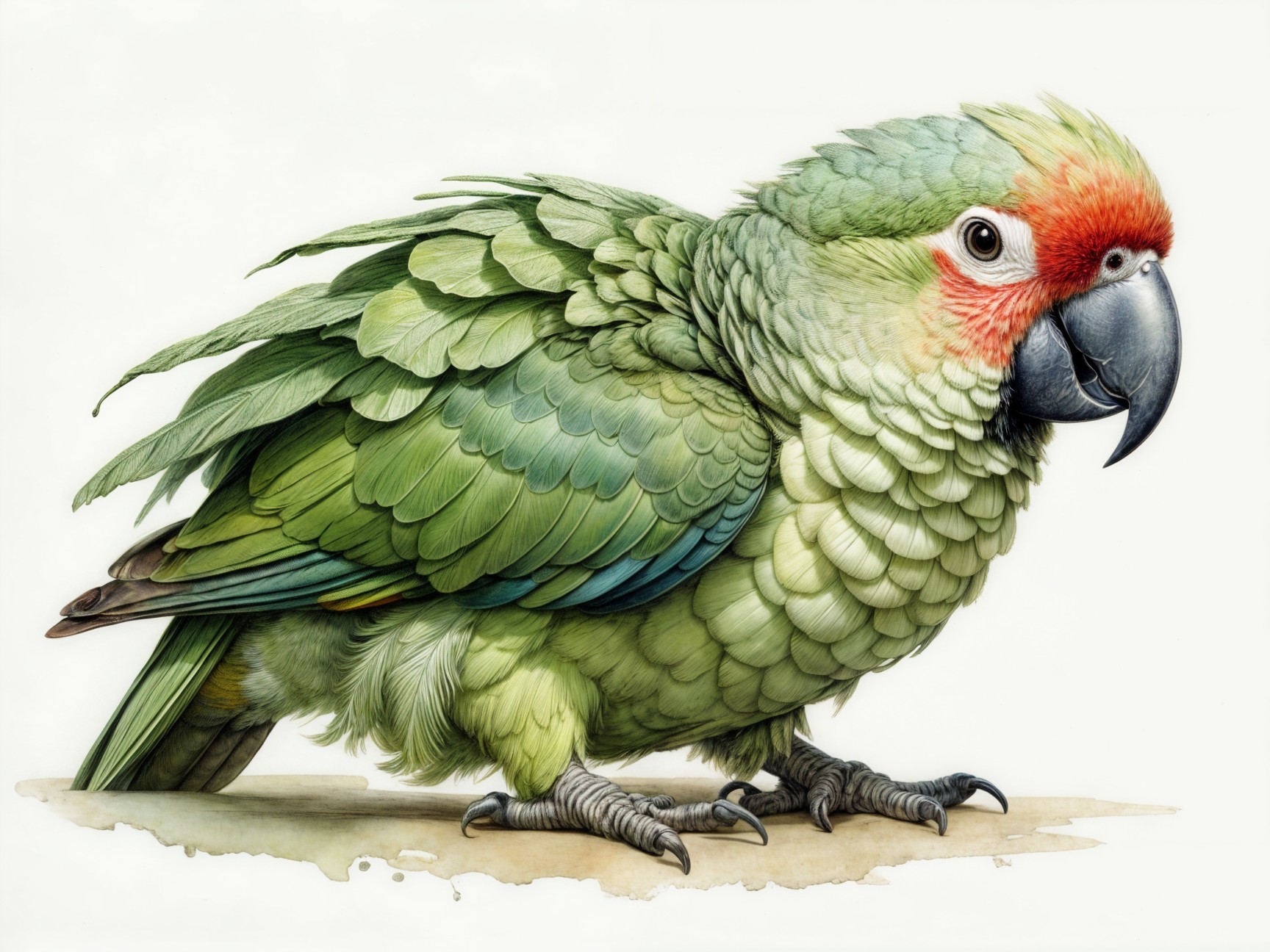 Vibrant Parrot with Green Feathers and Red Highlights
