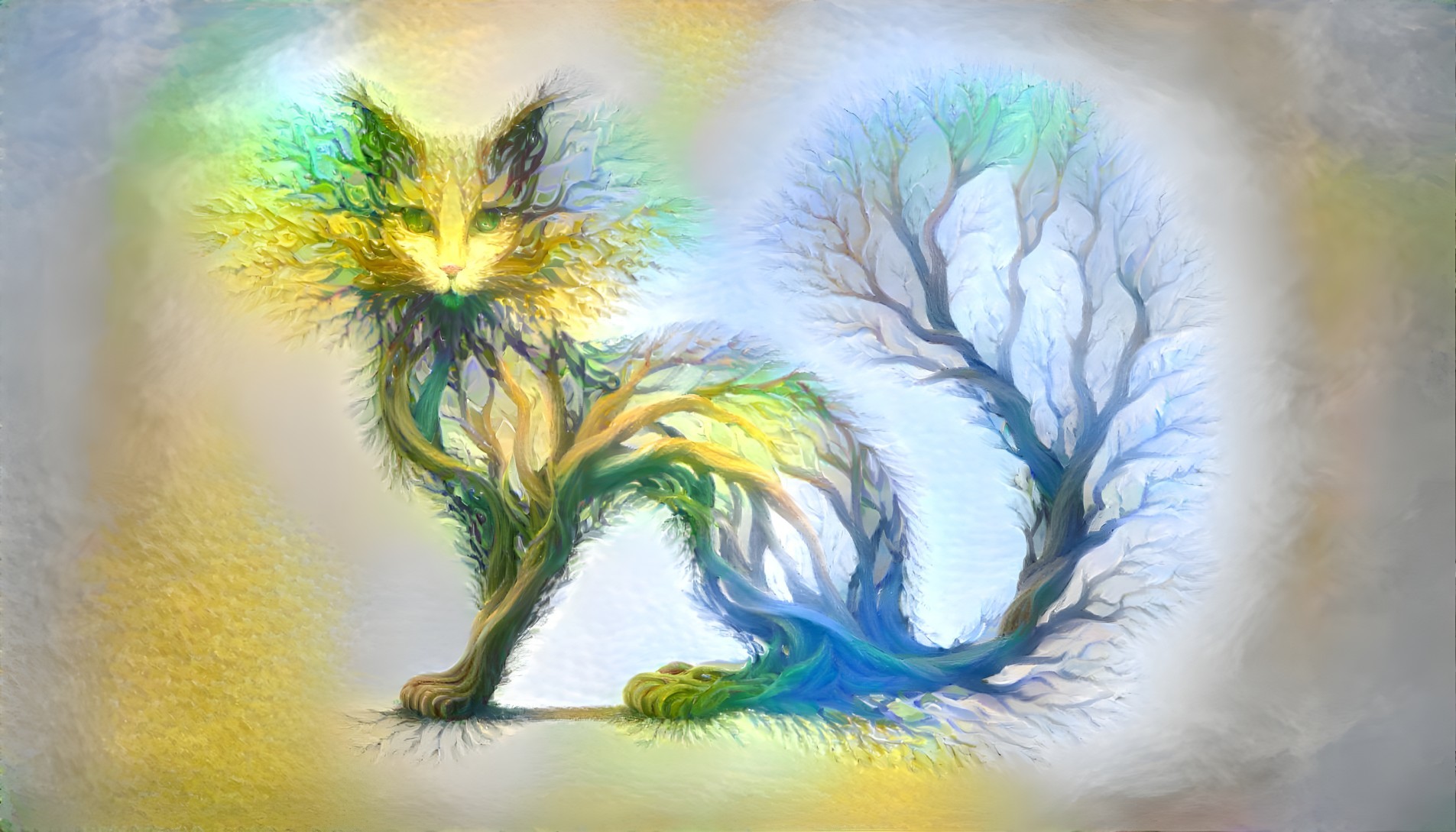 Whimsical Cat Figure in Vibrant Colors and Patterns
