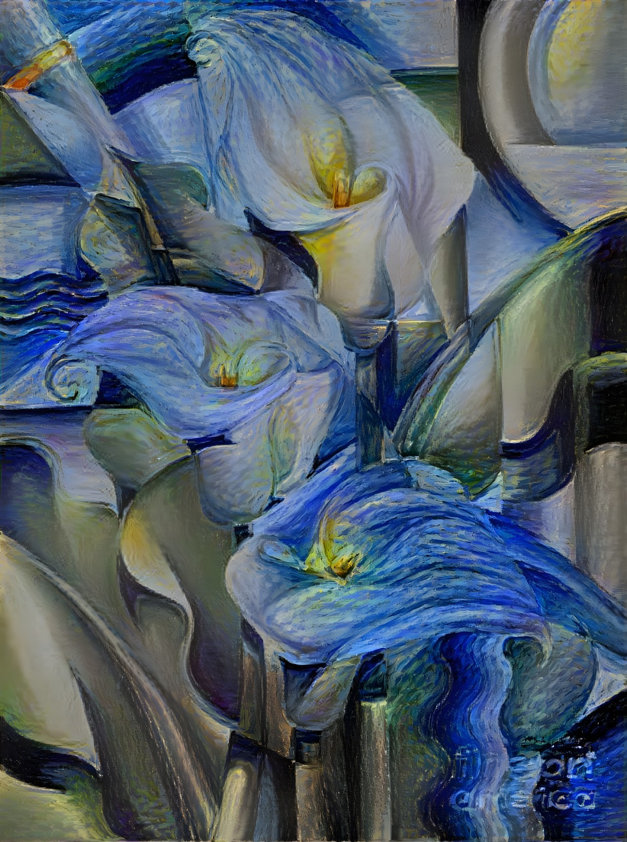 Vibrant Abstract Calla Lilies in Blue and Yellow