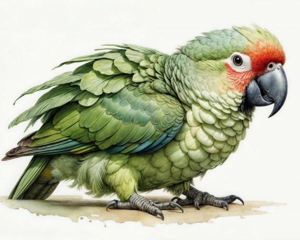 Vibrant Parrot with Green Feathers and Red Highlights