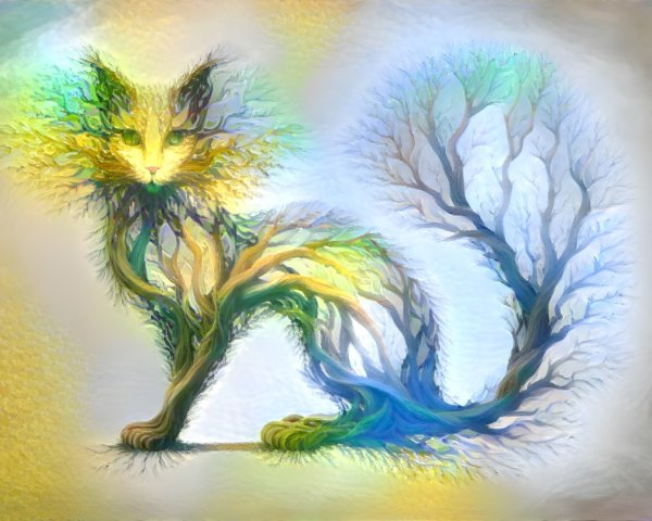 Whimsical Cat Figure in Vibrant Colors and Patterns