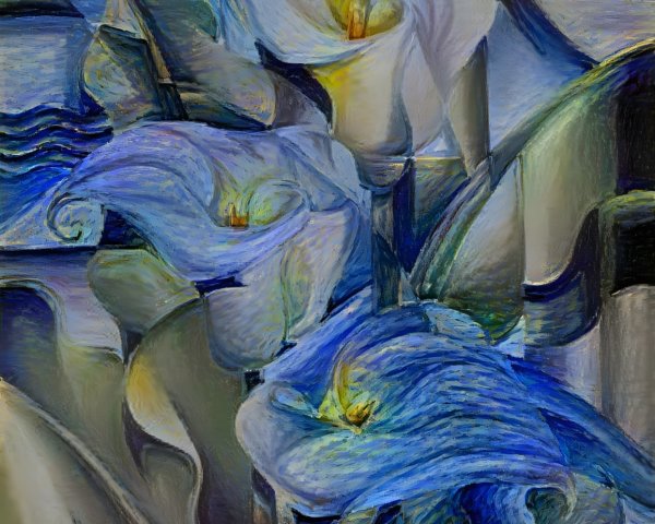 Vibrant Abstract Calla Lilies in Blue and Yellow