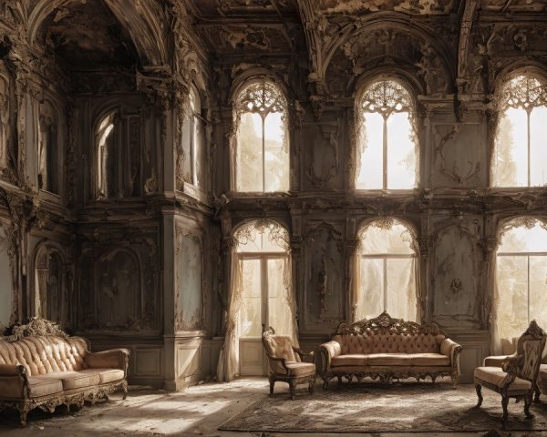 Abandoned Grand Room with Dilapidated Elegance