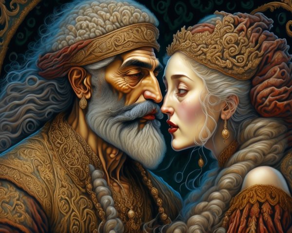 Close-up of Elderly Man and Young Woman in Intimacy