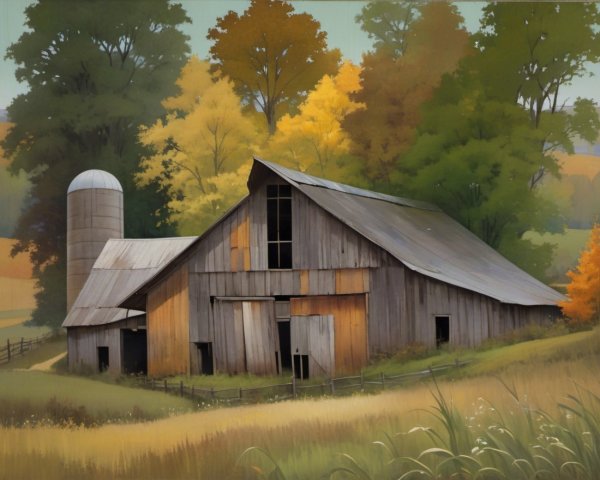 Rustic Barn Surrounded by Vibrant Autumn Landscape
