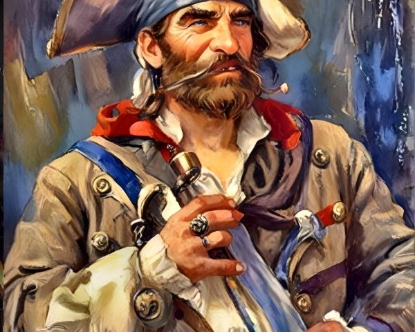 Rugged Pirate with Bushy Beard and Traditional Attire