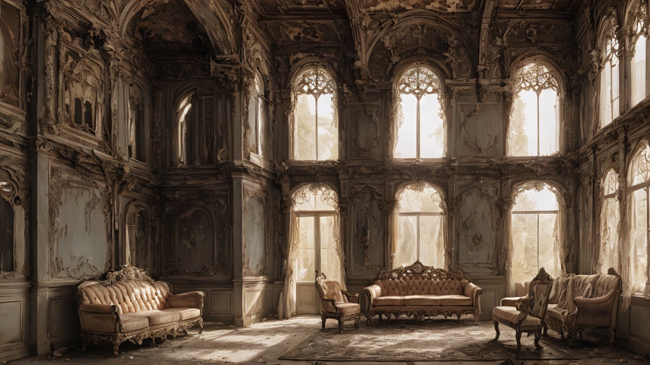 Abandoned Grand Room with Dilapidated Elegance