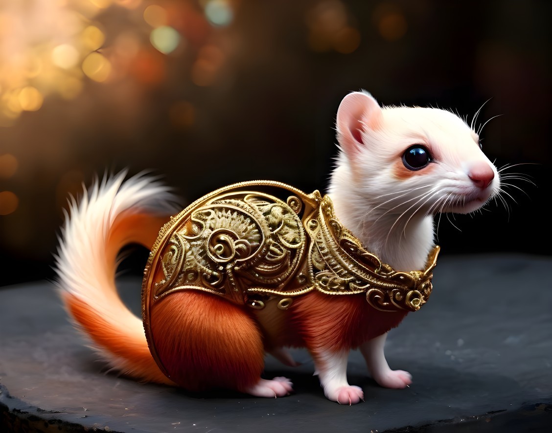 Stoat in Golden Armor with Bokeh Background