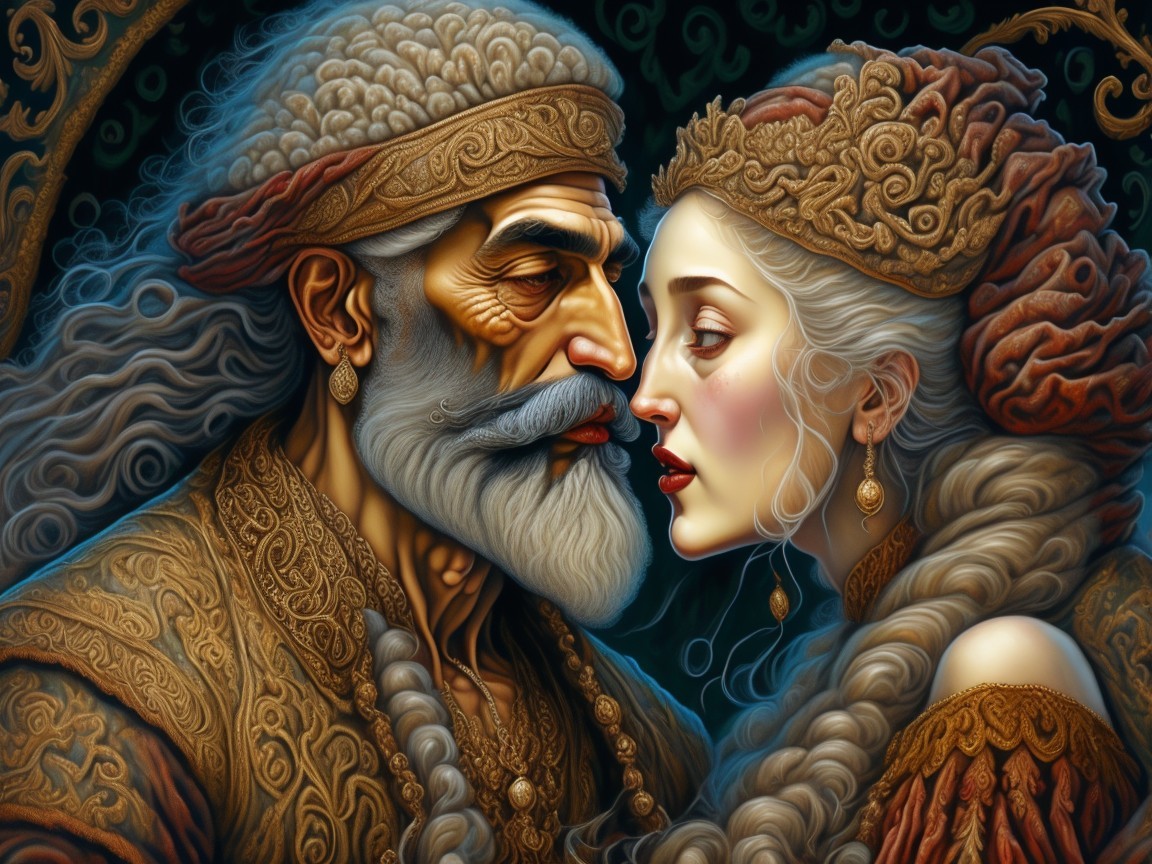 Close-up of Elderly Man and Young Woman in Intimacy
