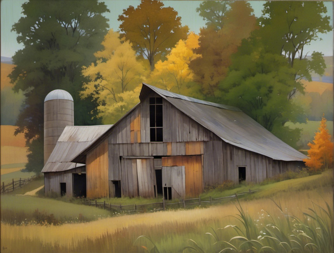 Rustic Barn Surrounded by Vibrant Autumn Landscape