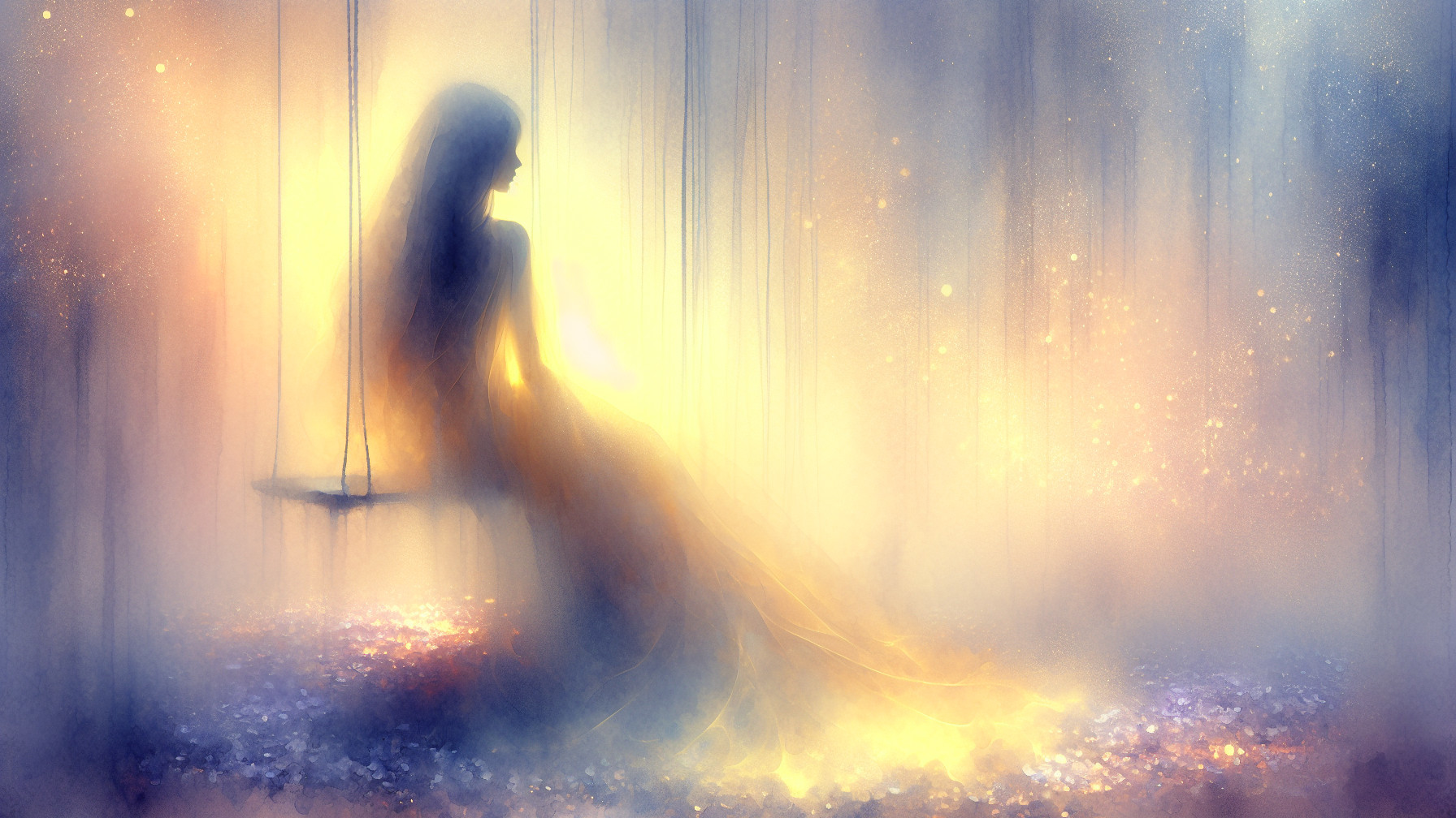 Serene Figure on Swing in Ethereal Atmosphere